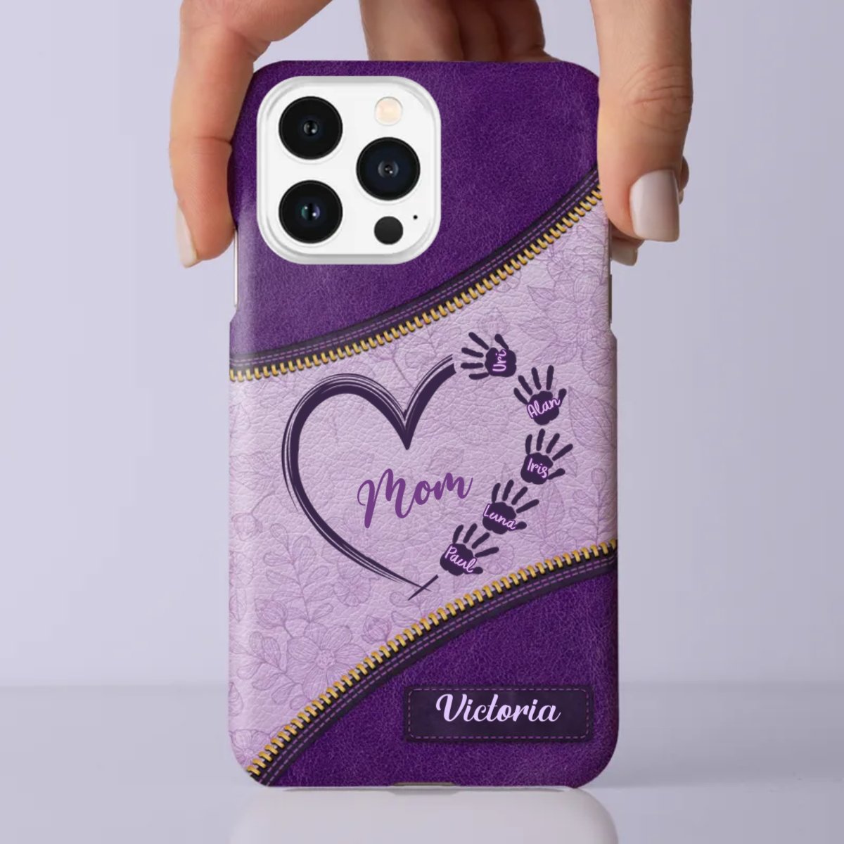 Family - Grandma Mom Heart Kids' Handprints - Personalized Phone Case - Makezbright Gifts