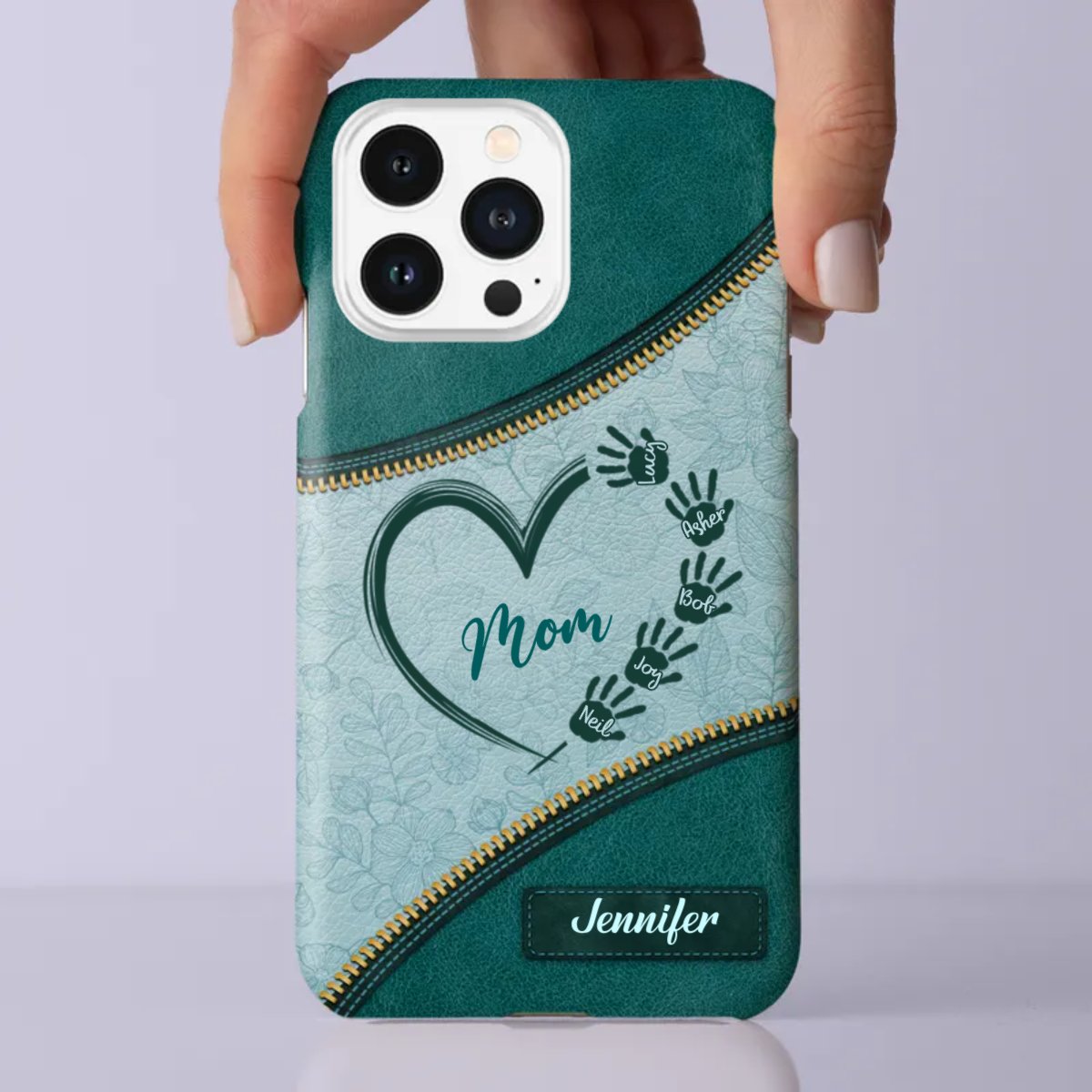 Family - Grandma Mom Heart Kids' Handprints - Personalized Phone Case - Makezbright Gifts