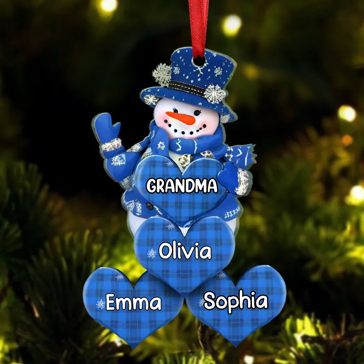 Family - Grandma Mom Snowman Heart - Personalized Ornament - Makezbright Gifts