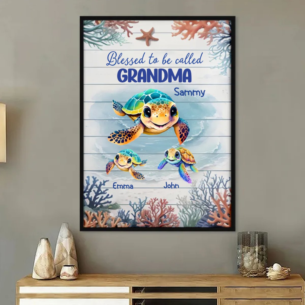 Family - Grandma Mom Turtle - Personalized Poster - Makezbright Gifts