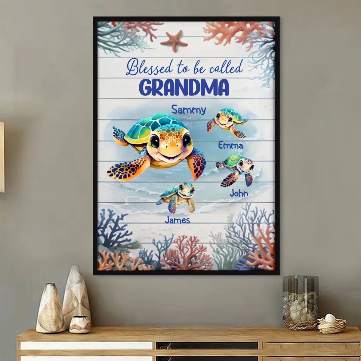 Family - Grandma Mom Turtle - Personalized Poster - Makezbright Gifts