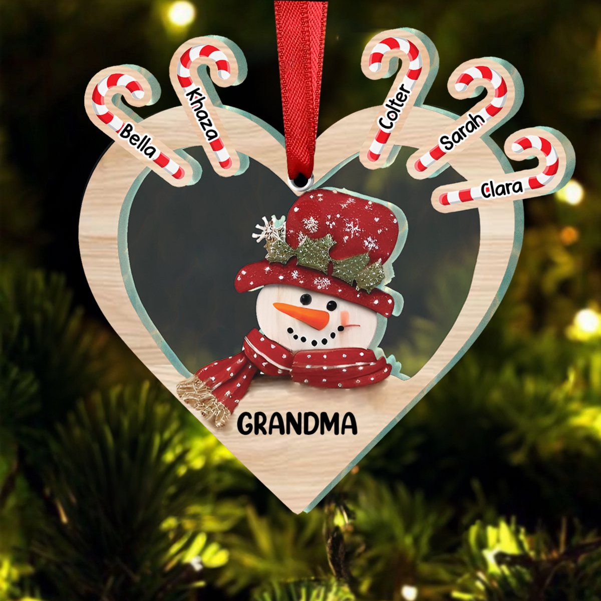 Family - Grandma Snowman Heart - Personalized Ornament - Makezbright Gifts