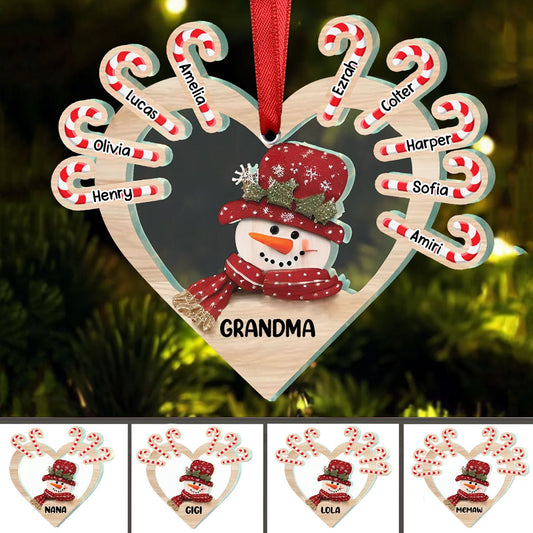 Family - Grandma Snowman Heart - Personalized Ornament - Makezbright Gifts