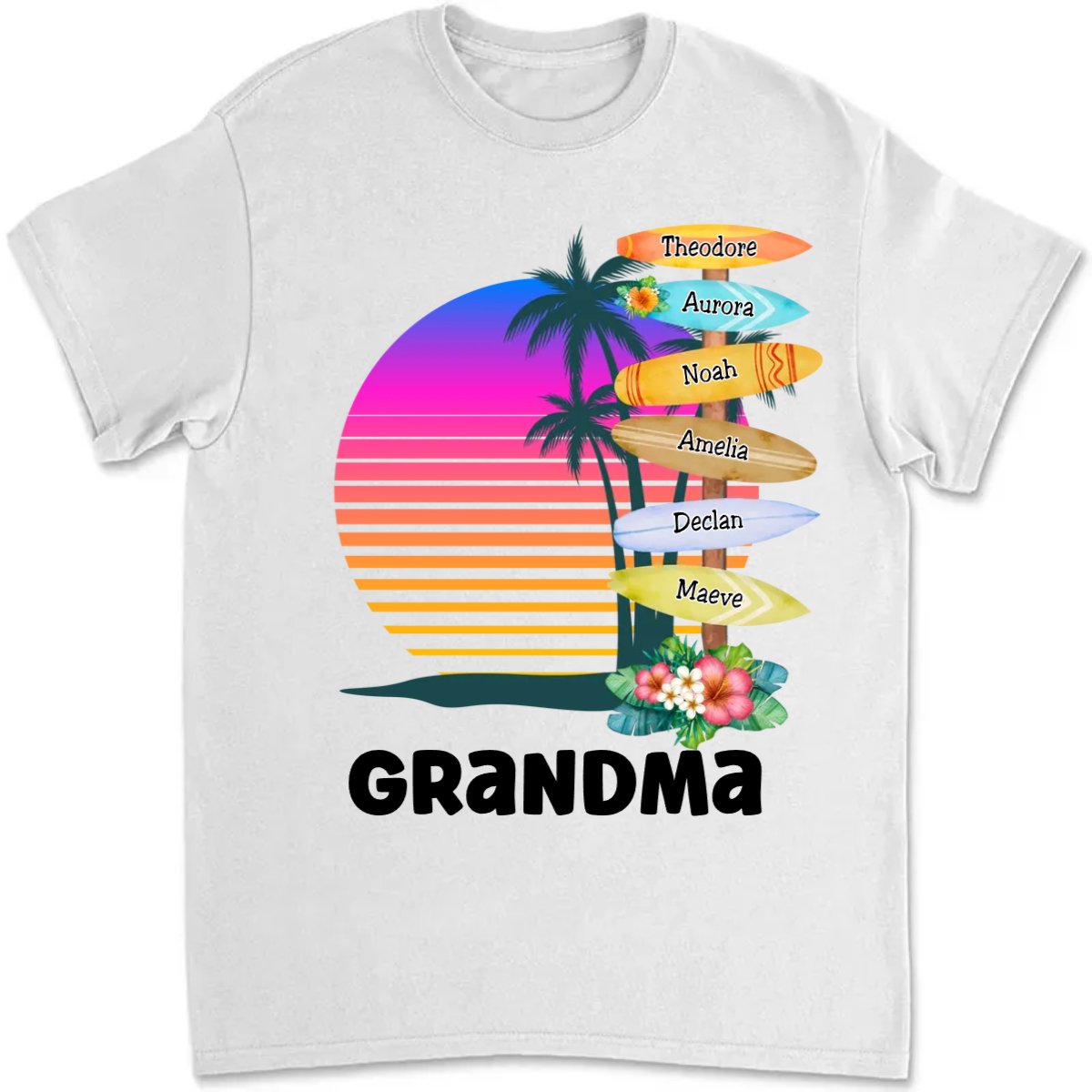 Family - Grandma Surfboards Summer Vacation - Personalized Unisex T - shirt - Makezbright Gifts