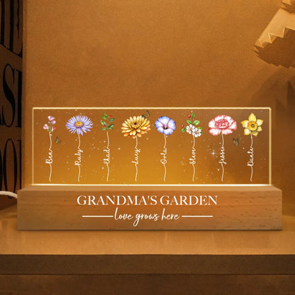 Family - Grandma‘s Garden Birth Month Flower - Personalized Acrylic LED Lamp Night Light - Makezbright Gifts