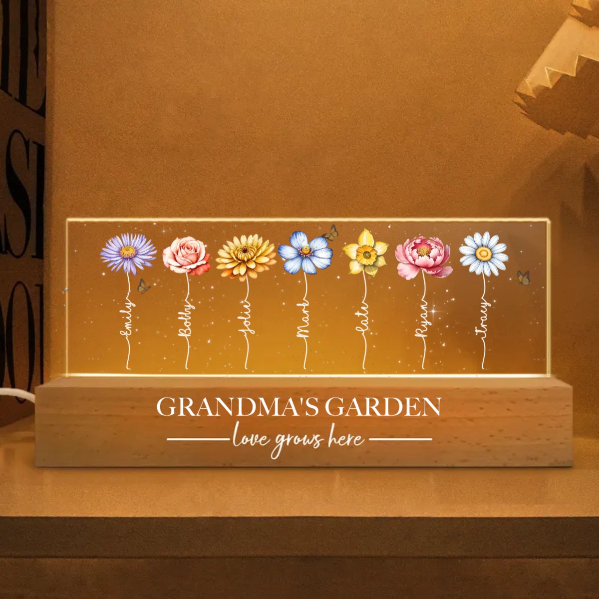 Family - Grandma‘s Garden Birth Month Flower - Personalized Acrylic LED Lamp Night Light - Makezbright Gifts