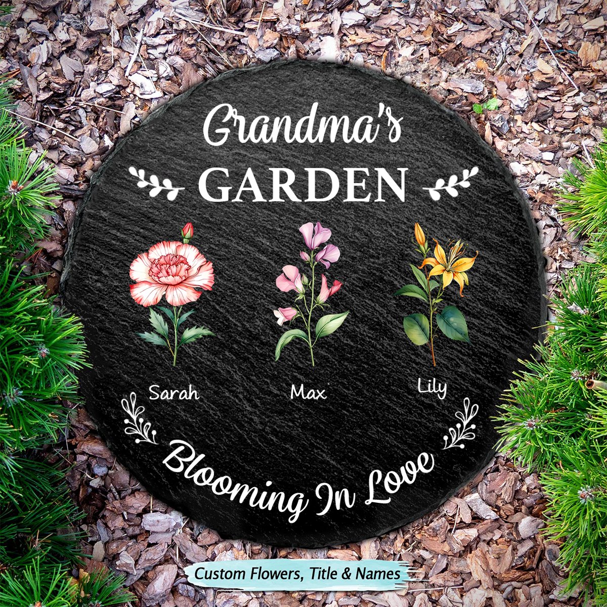 Family - Grandma's Garden Blooming For You - Personalized Memorial Stone - Makezbright Gifts