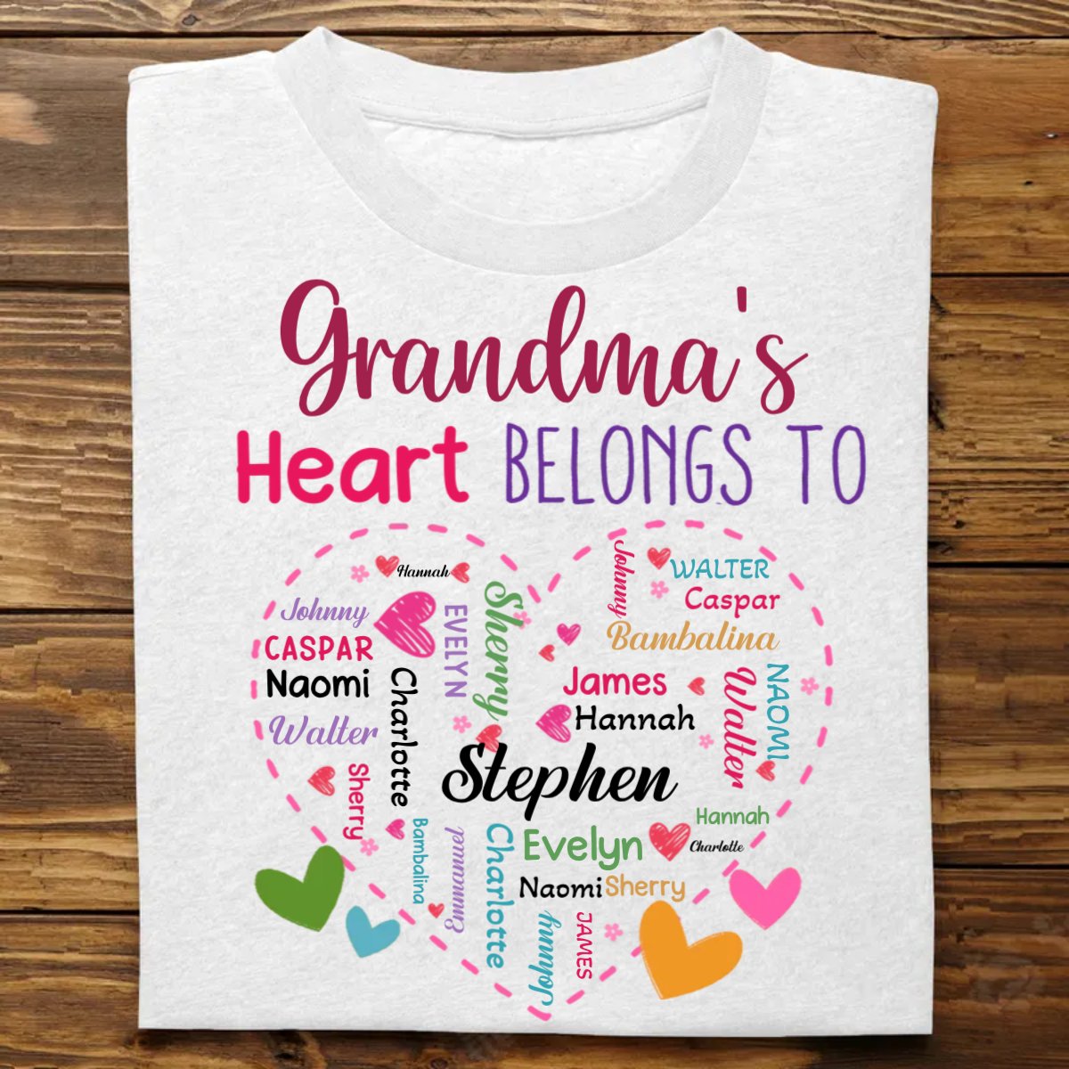 Discover Family - Grandma's Heart Belongs To - Personalized Unisex T-shirt