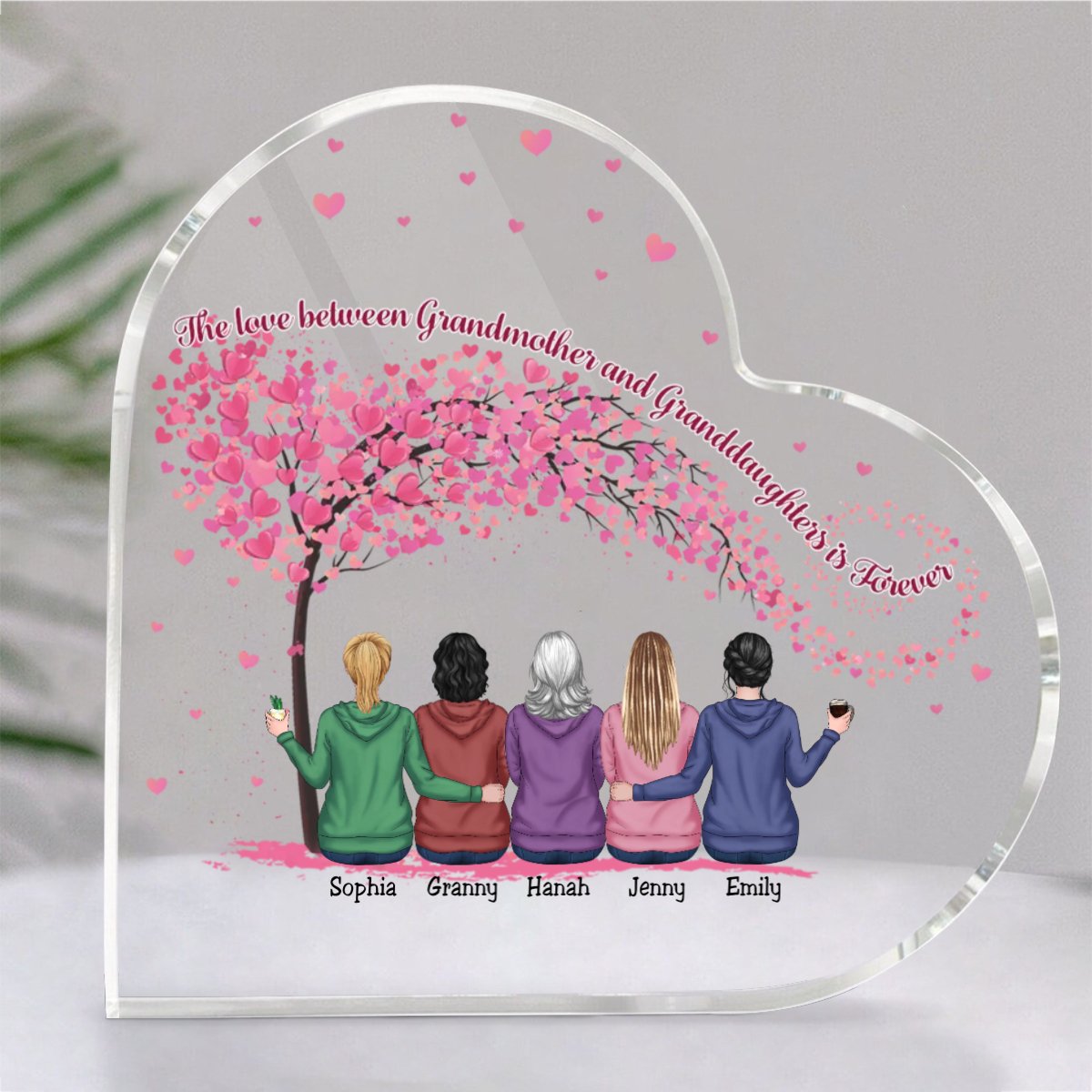 Family - Grandmother & Granddaughters Forever Linked Together - Personalized Acrylic Plaque (LH) - Makezbright Gifts