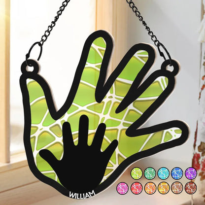 Family - Hand In Hand, This Papa Belongs To His Grandkids - Personalized Window Hanging Suncatcher Ornament - Makezbright Gifts