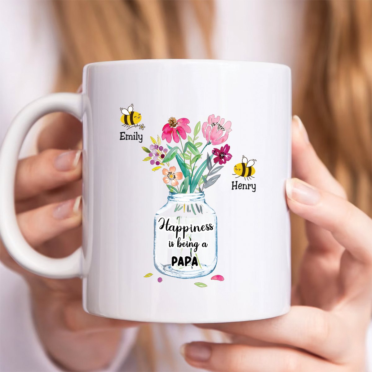 Family - Happiness Is Being A Dad Bee Kids - Personalized Mug - Makezbright Gifts