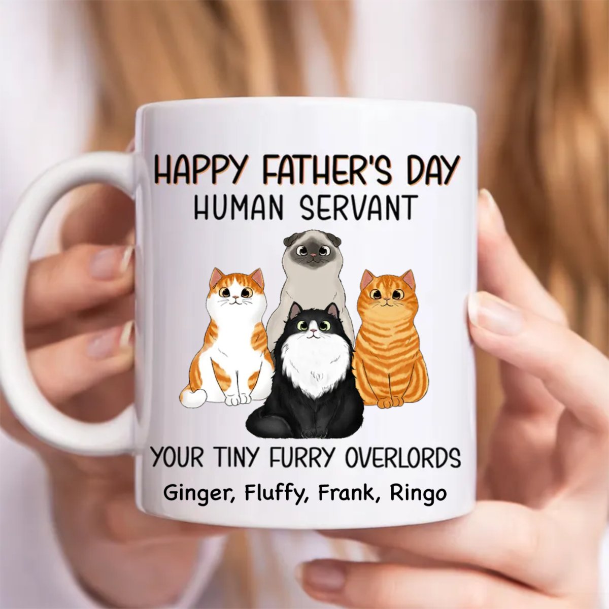 Family - Happy Father‘s Day Cat Human Servant - Personalized Mug - Makezbright Gifts