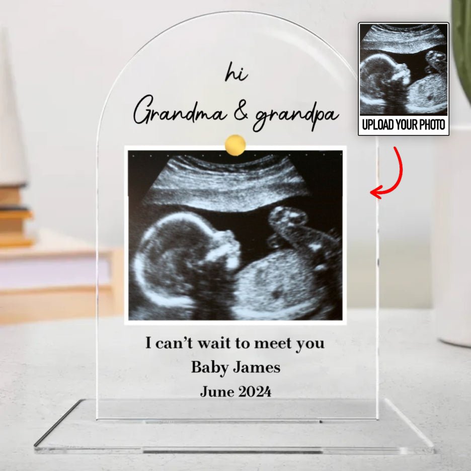 Family - Hi Grandma And Grandpa I Can't Wait To Meet You - Personalized Acrylic Plaque (HJ) - Makezbright Gifts