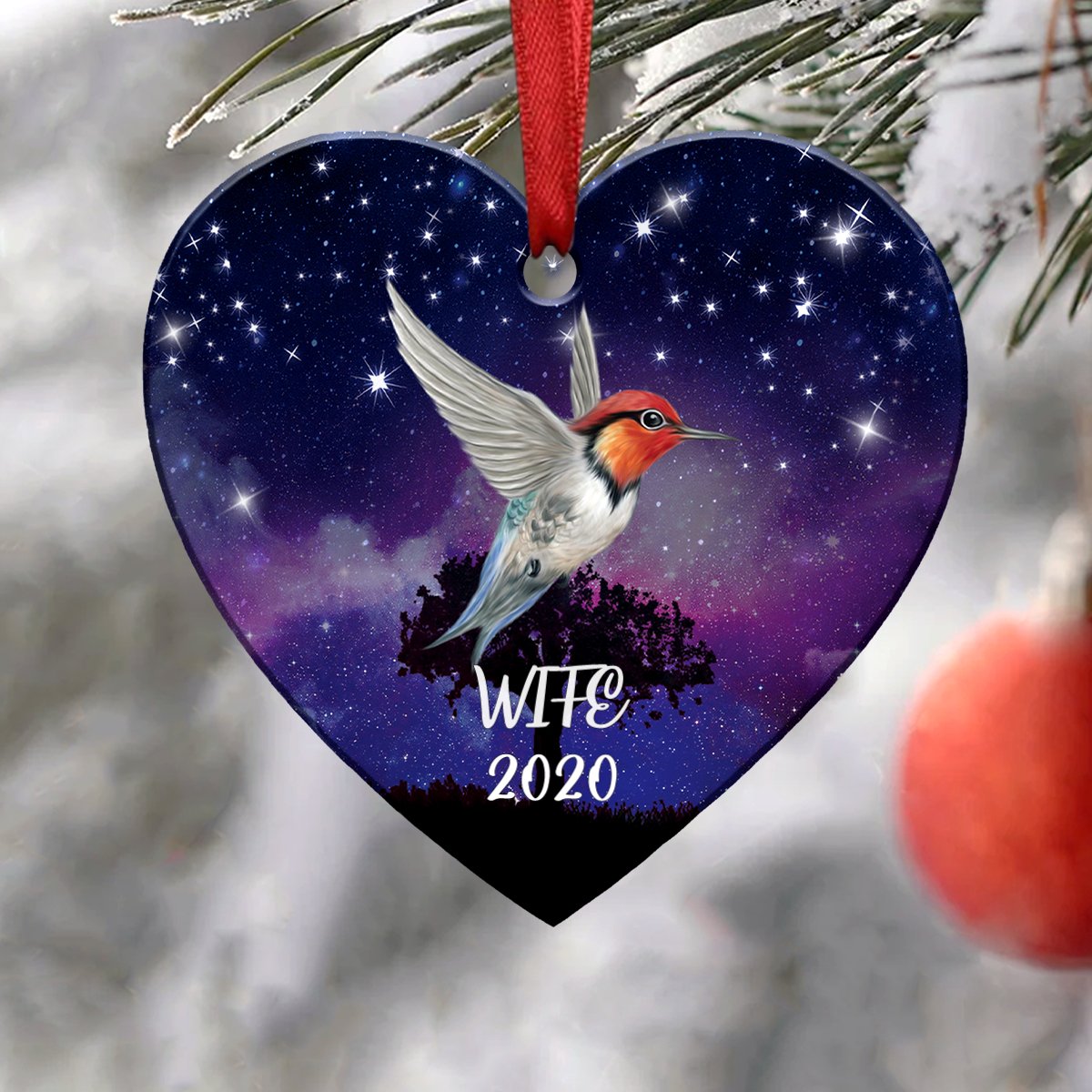 Family - Hummingbird Memorial Heart - Personalized Ornament - Makezbright Gifts