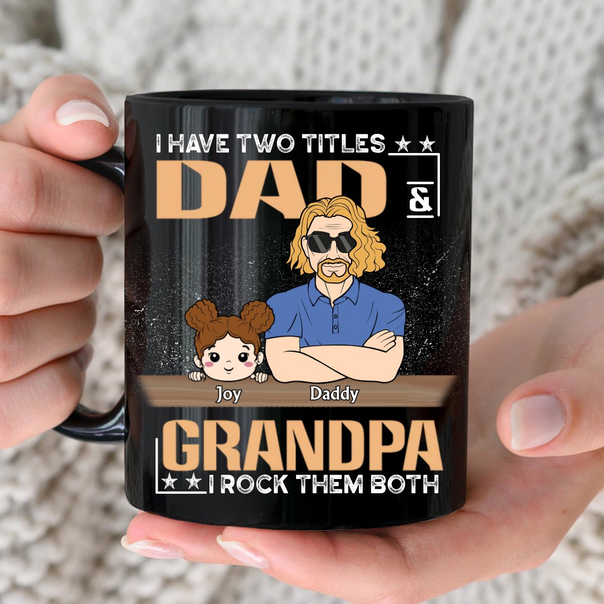 Family - I Have Two Titles Dad Grandpa And I Rock Them Both - Personalized Black Mug - Makezbright Gifts