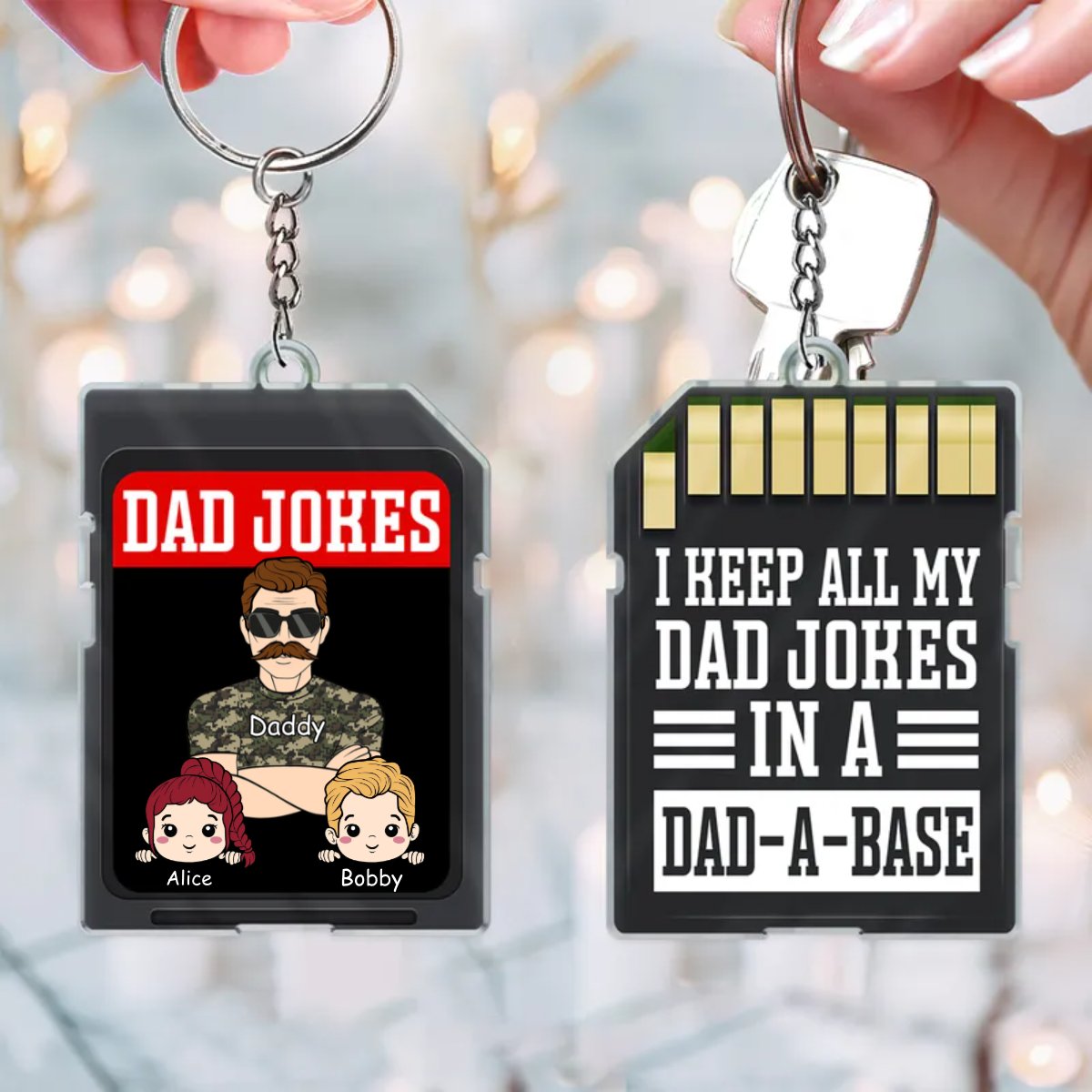 Family - I Keep All My Dad Jokes In A Dad - A - Base - Personalized Acrylic Keychain - Makezbright Gifts