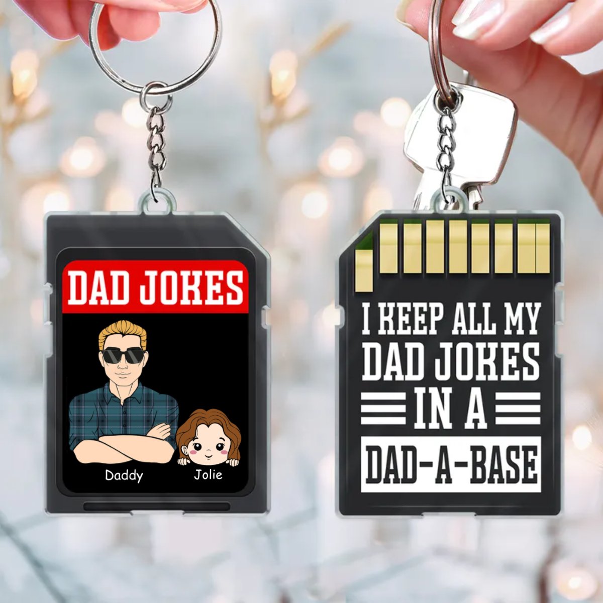 Family - I Keep All My Dad Jokes In A Dad - A - Base - Personalized Acrylic Keychain - Makezbright Gifts