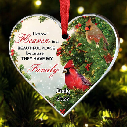 Family - I Know Heaven Is A Beautiful Place - Personalized Heart Ornament - Makezbright Gifts