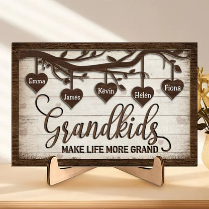 Family - I Love My Grandkids - Personalized 2 - Layered Wooden Plaque With Stand - Makezbright Gifts