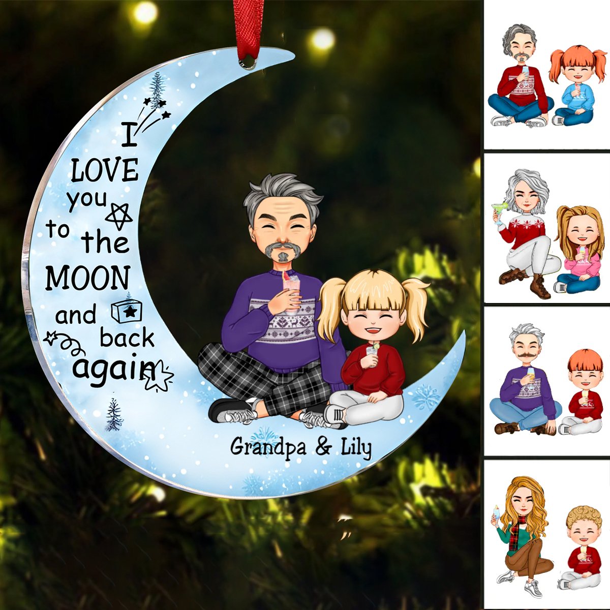 Family - I Love You To The Moon And back Again - Personalized Acrylic Ornament - Makezbright Gifts