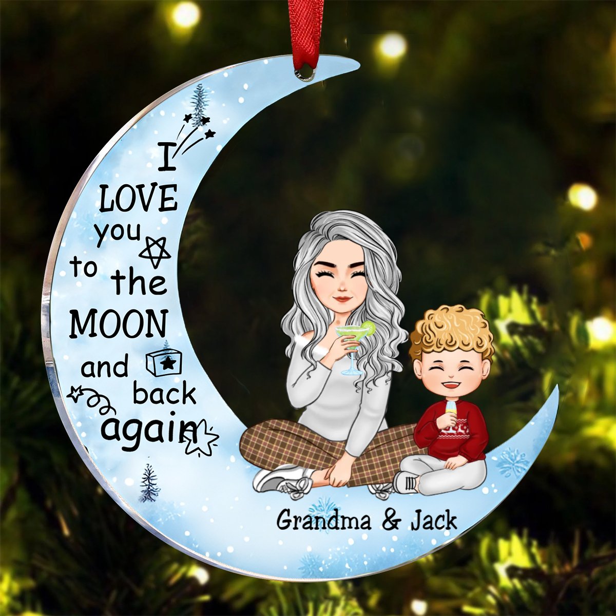 Family - I Love You To The Moon And back Again - Personalized Acrylic Ornament - Makezbright Gifts