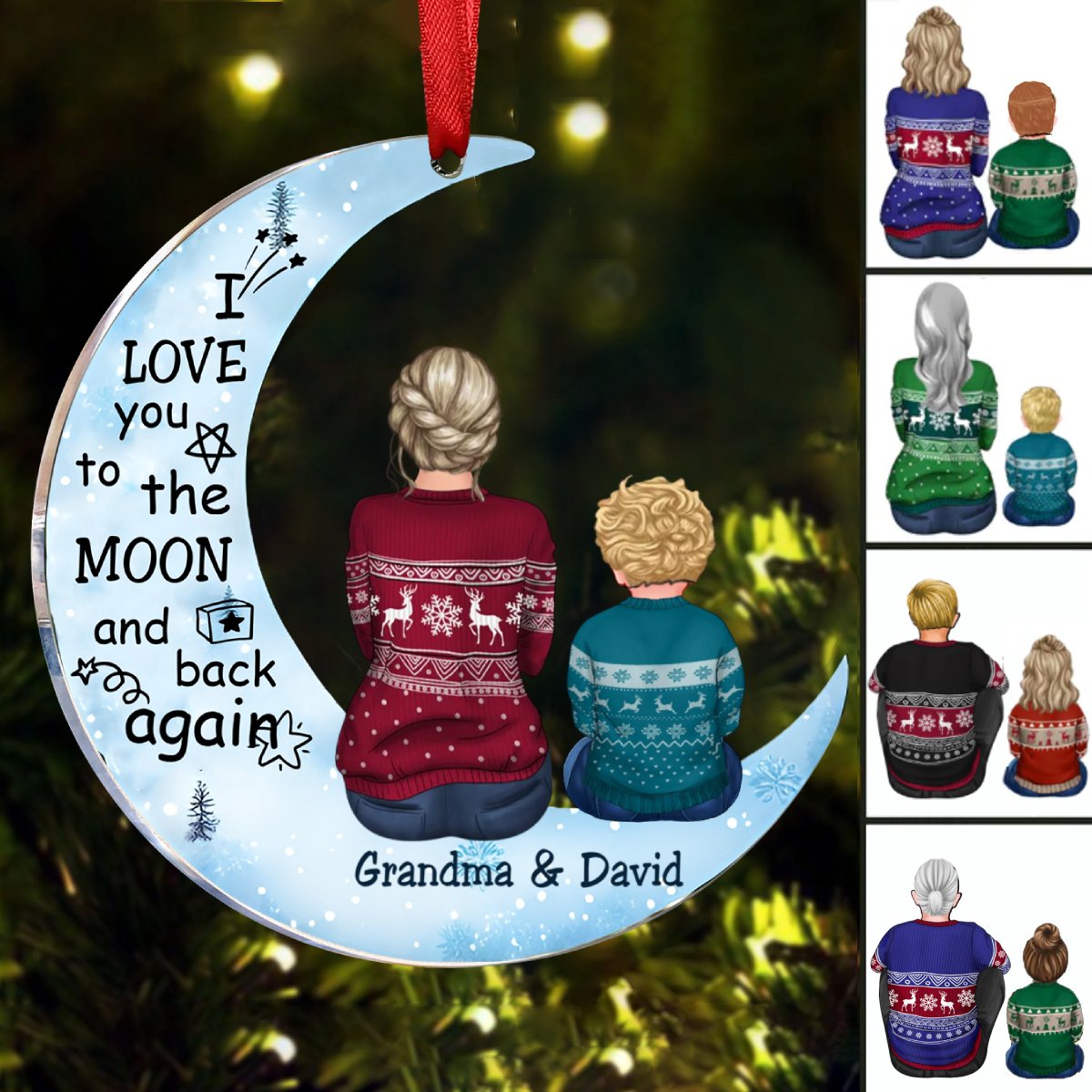 Family - I Love You To The Moon And Back Again - Personalized Acrylic Ornament - Makezbright Gifts