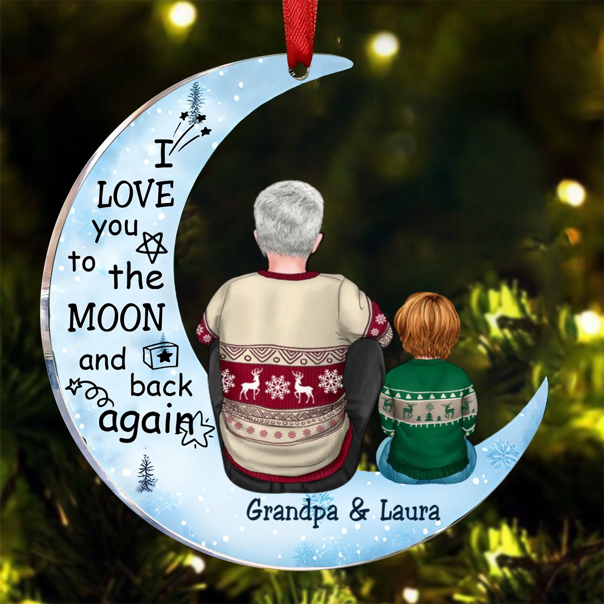 Family - I Love You To The Moon And Back Again - Personalized Acrylic Ornament - Makezbright Gifts