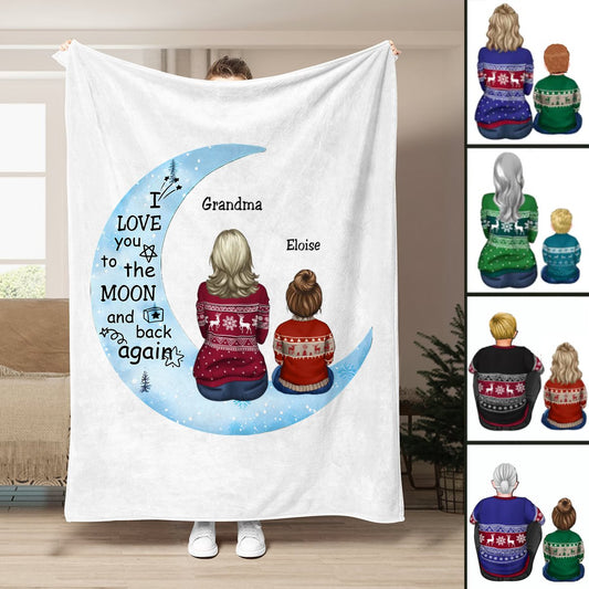 Family - I Love You To The Moon And Back Again - Personalized Blanket - Makezbright Gifts