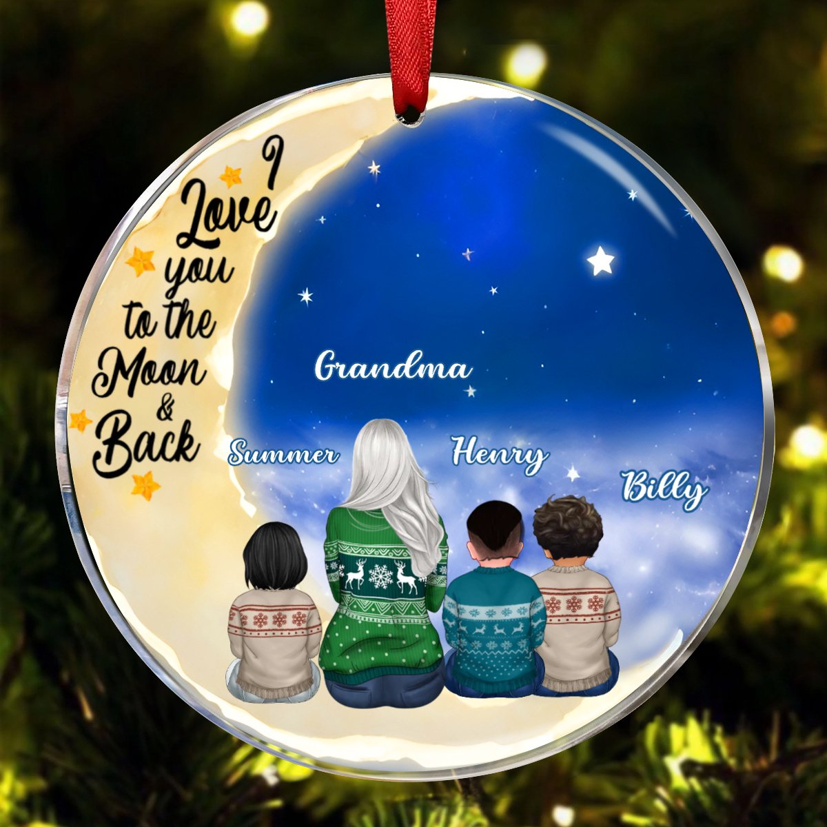 Family - I Love You To The Moon And Back - Personalized Acrylic Ornament (QA) - Makezbright Gifts