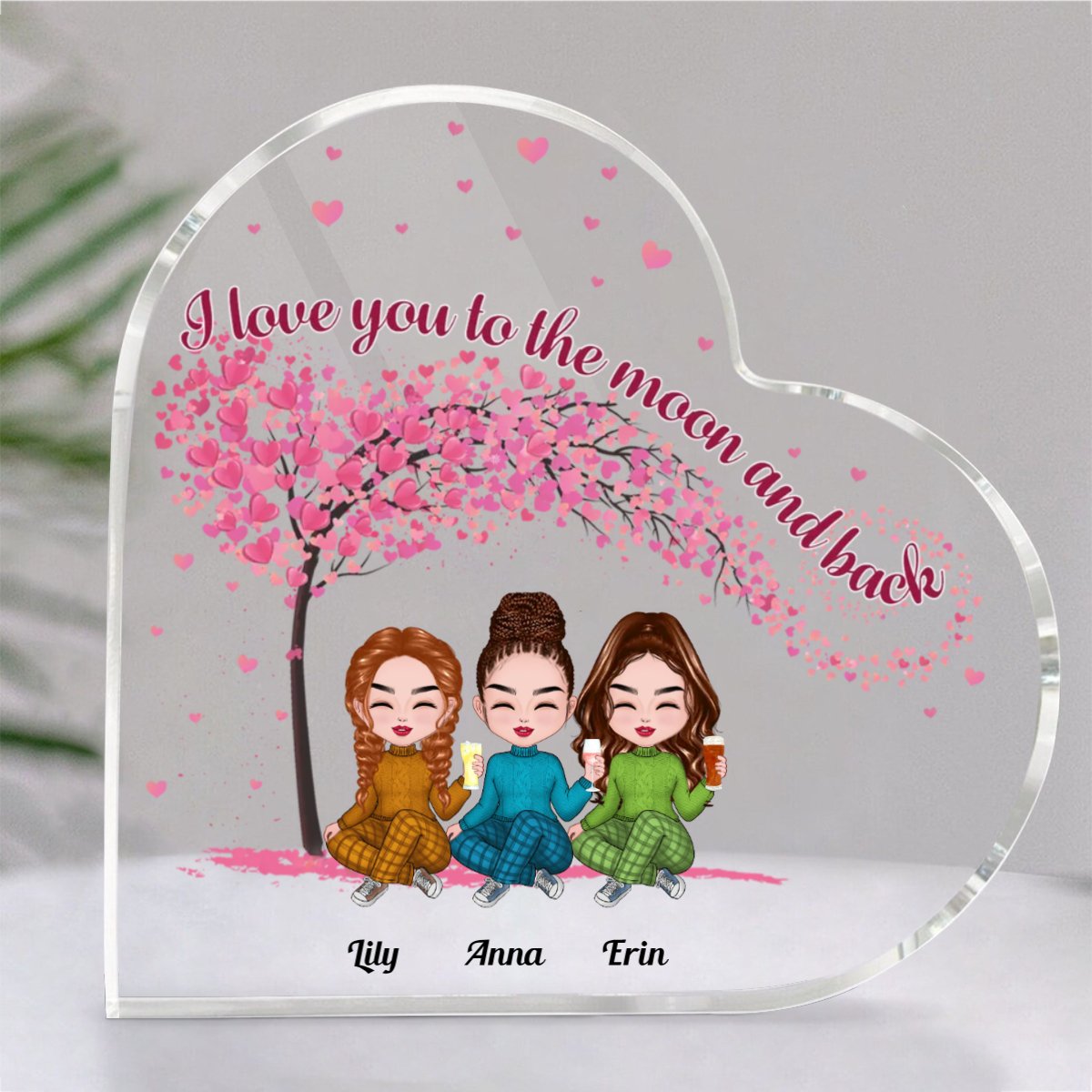 Family - I Love You To The Moon And Back - Personalized Acrylic Plaque (HEART) - Makezbright Gifts