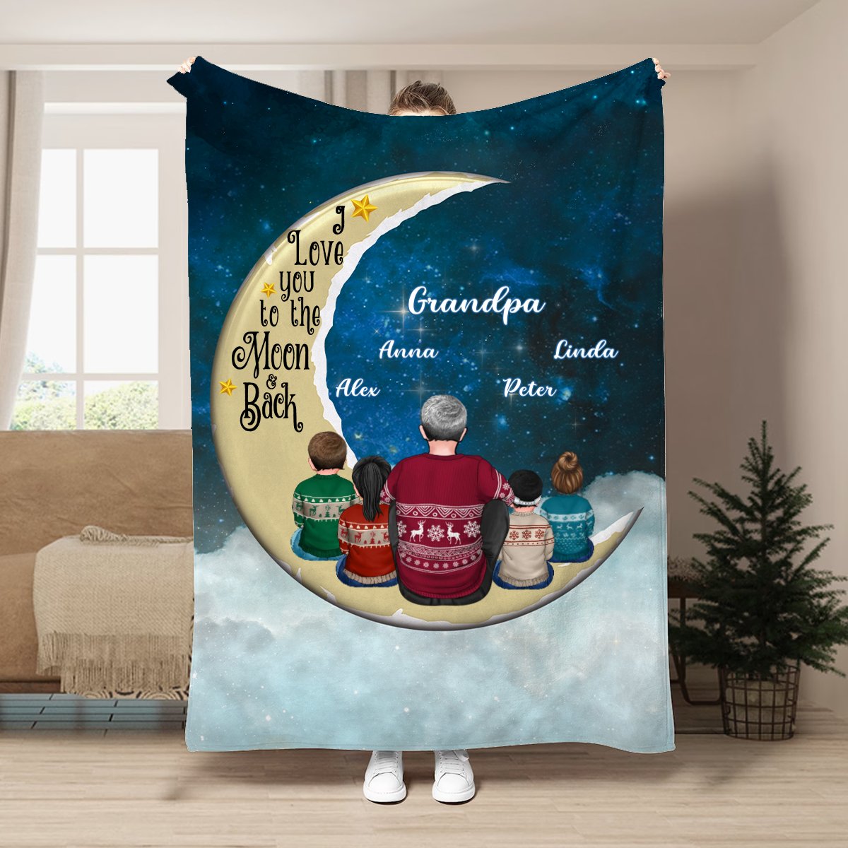 Family - I Love You To The Moon And Back - Personalized Blanket - Makezbright Gifts