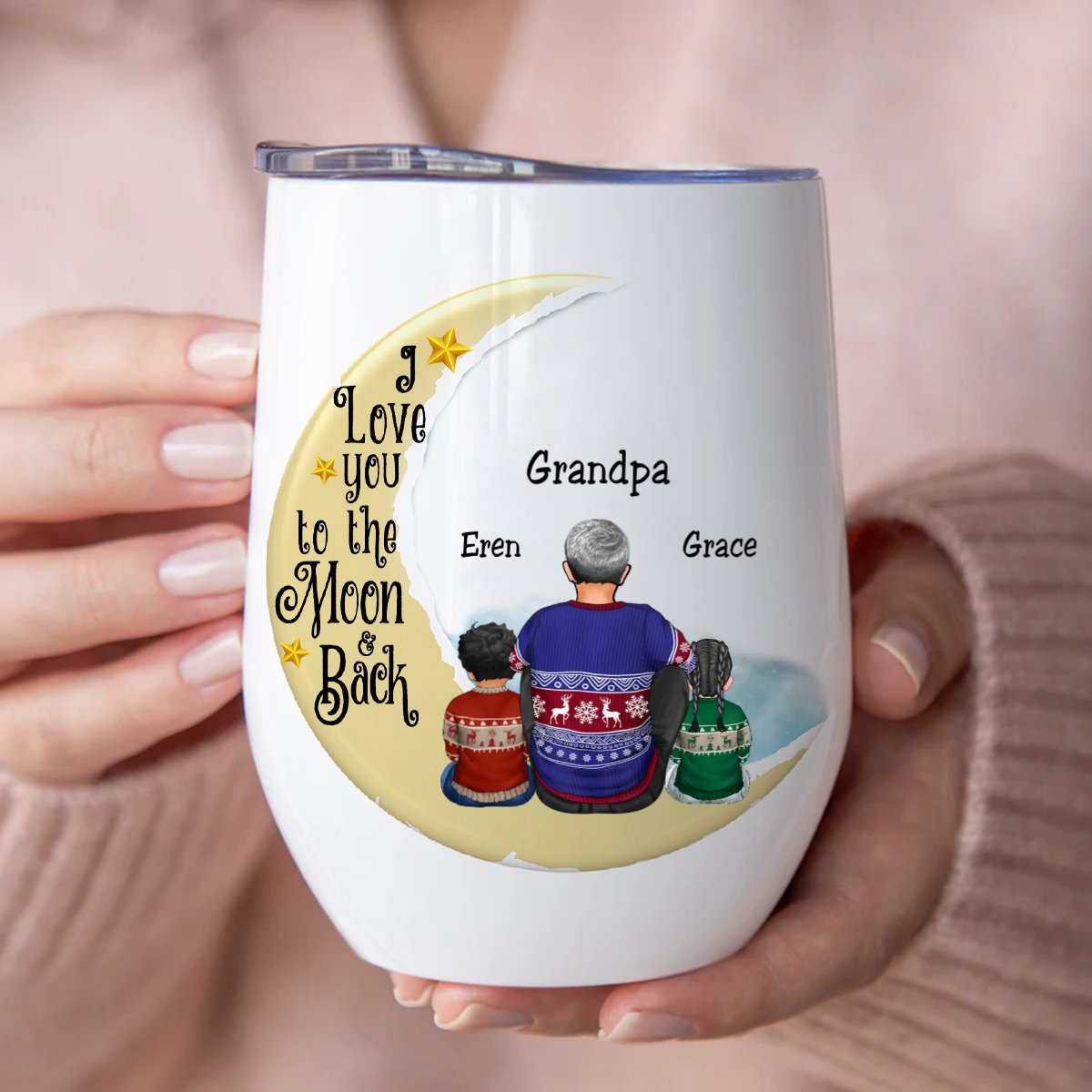 Family - I Love You To The Moon And Back - Personalized Wine Tumbler - Makezbright Gifts