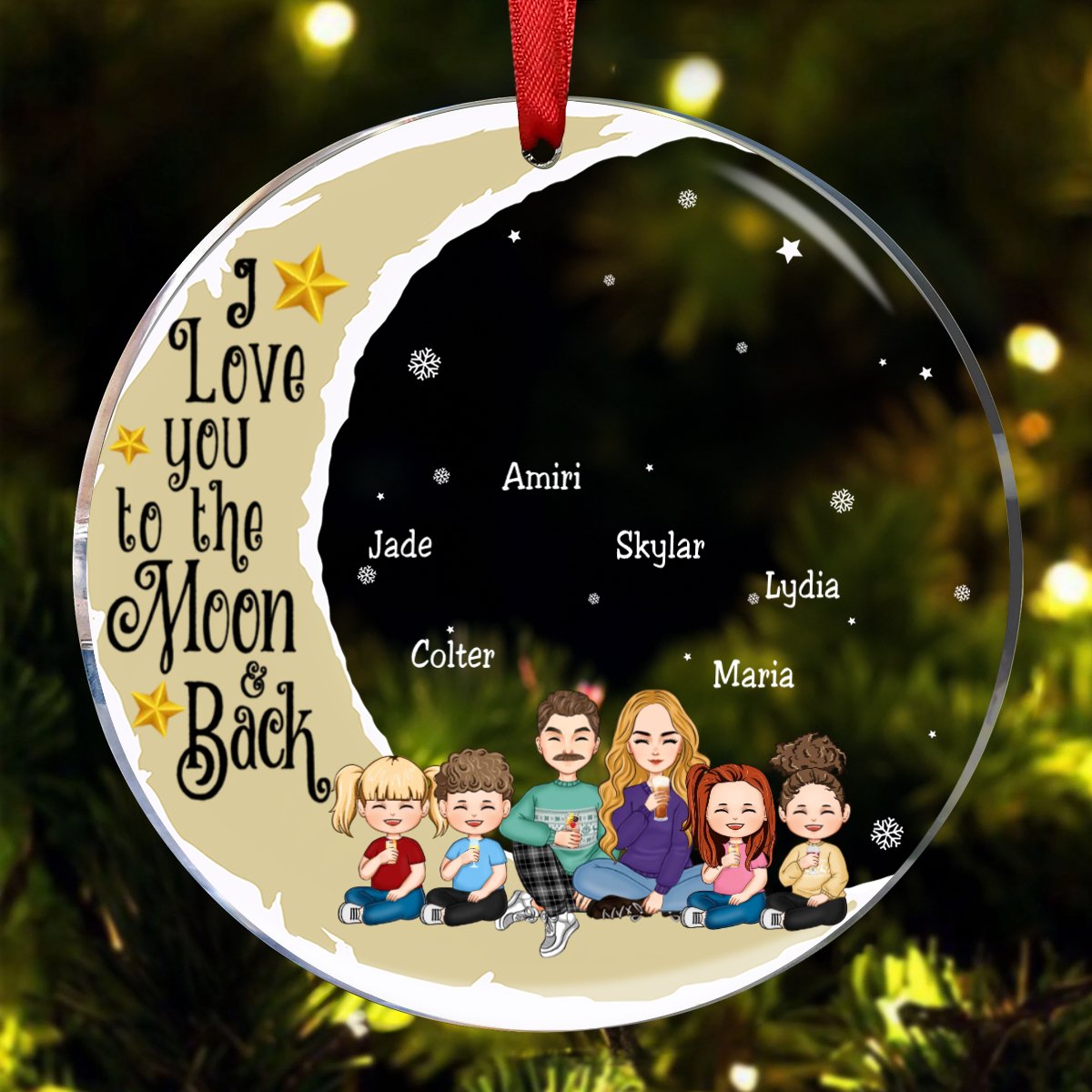 Family - I Love You To The Moon & Back - Personalized Circle Ornament (NV) - Makezbright Gifts