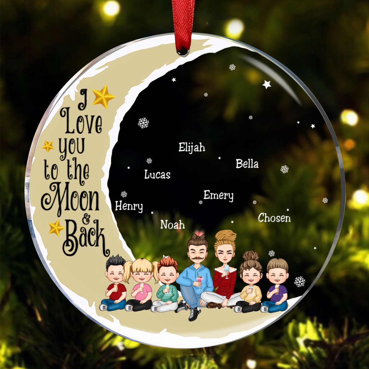 Family - I Love You To The Moon & Back - Personalized Circle Ornament (NV) - Makezbright Gifts