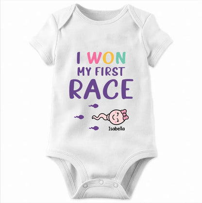 Family - I Won My First Race - Personalized Baby Onesies - Makezbright Gifts