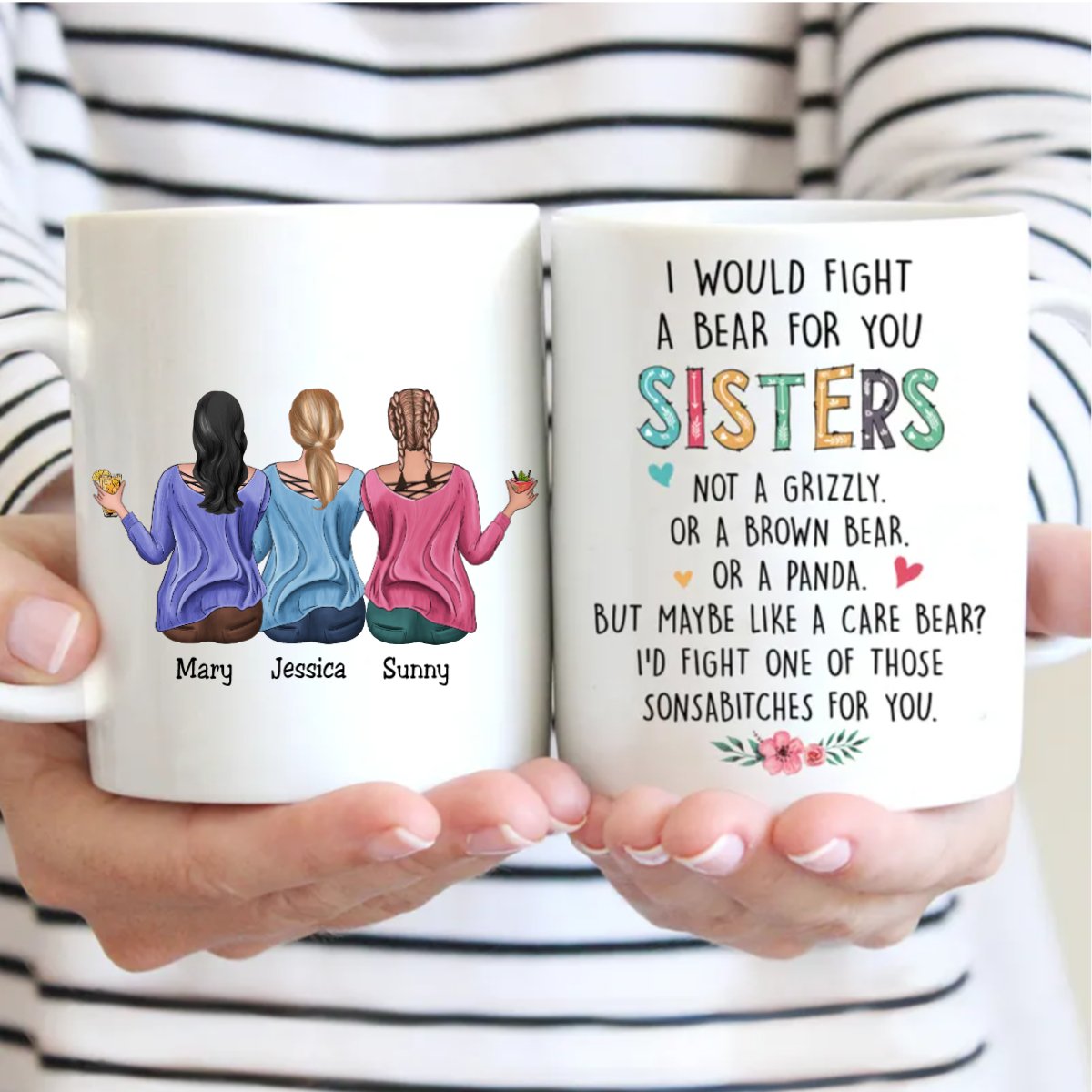 Family - I Would Fight A Bear For You Sisters - Personalized Mug (QA) - Makezbright Gifts