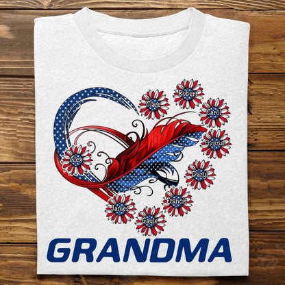 Family - Independence Day Grandma Mom Custom Nickname Names Family Heart Infinity July 4th - Personalized Unisex T - shirt - Makezbright Gifts