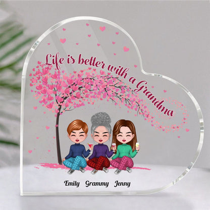 Family - Life Is Better With A Grandma - Personalized Acrylic Plaque (HEART) - Makezbright Gifts