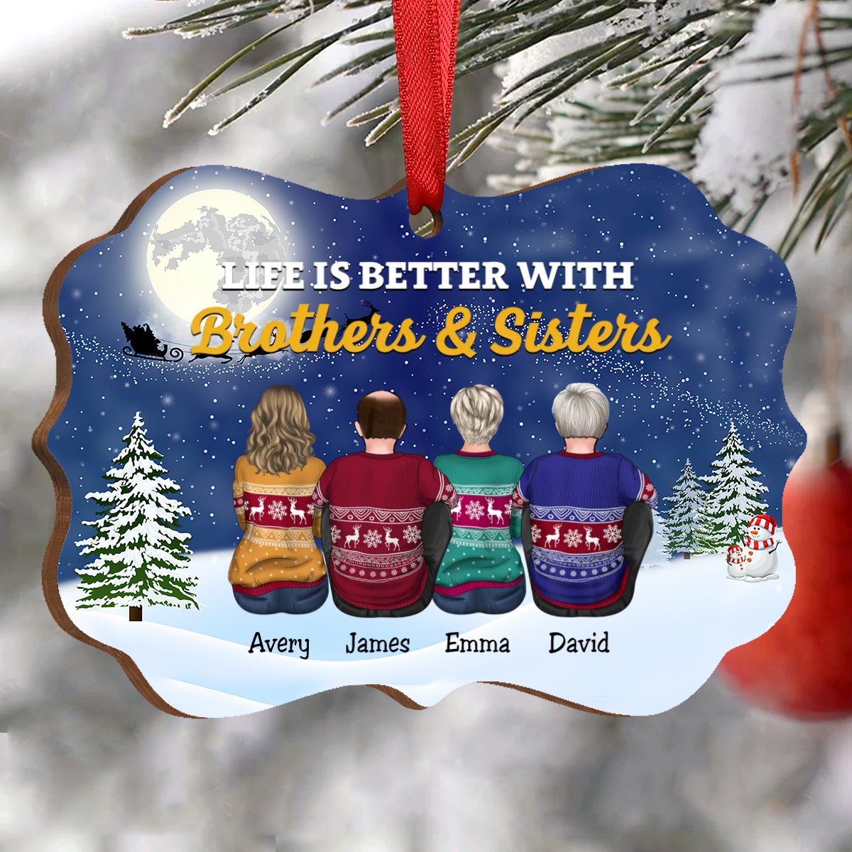 Family - Life Is Better With Brothers & Sisters - Personalized Christmas Ornament - Makezbright Gifts