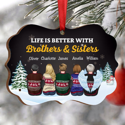 Family - Life Is Better With Brothers & Sisters - Personalized Christmas Ornament (Black) - Makezbright Gifts