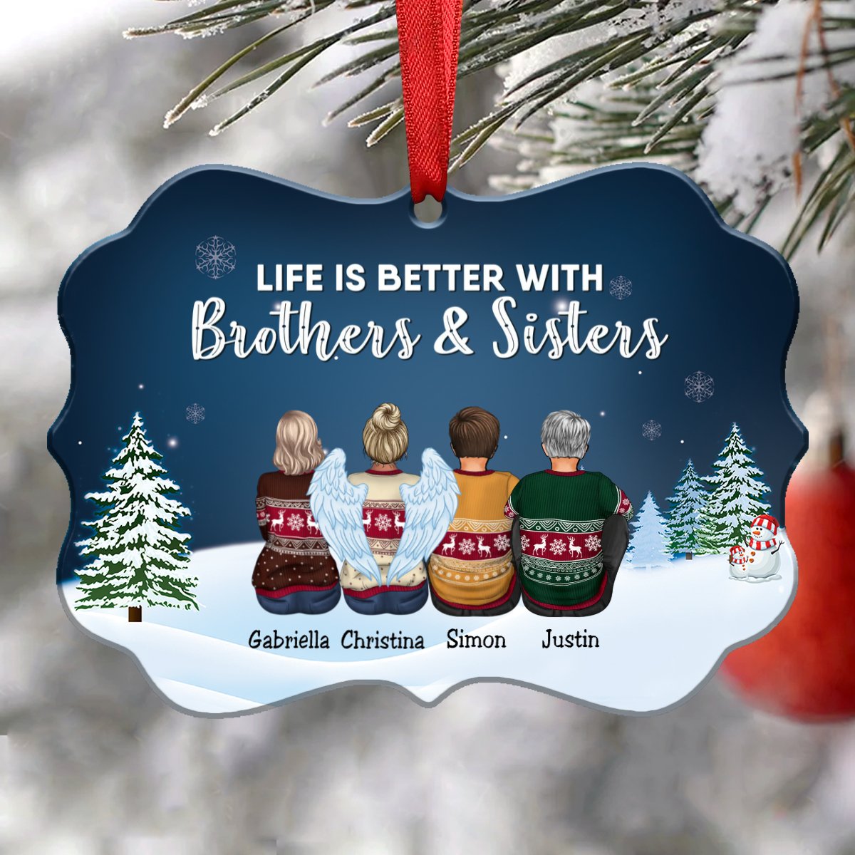 Family - Life Is Better With Brothers & Sisters - Personalized Christmas Ornament (New) - Makezbright Gifts