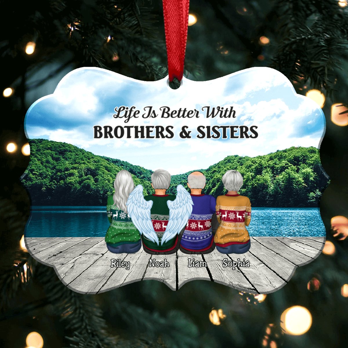 Family - Life Is Better With Brothers & Sisters - Personalized Christmas Ornament (Sky) - Makezbright Gifts