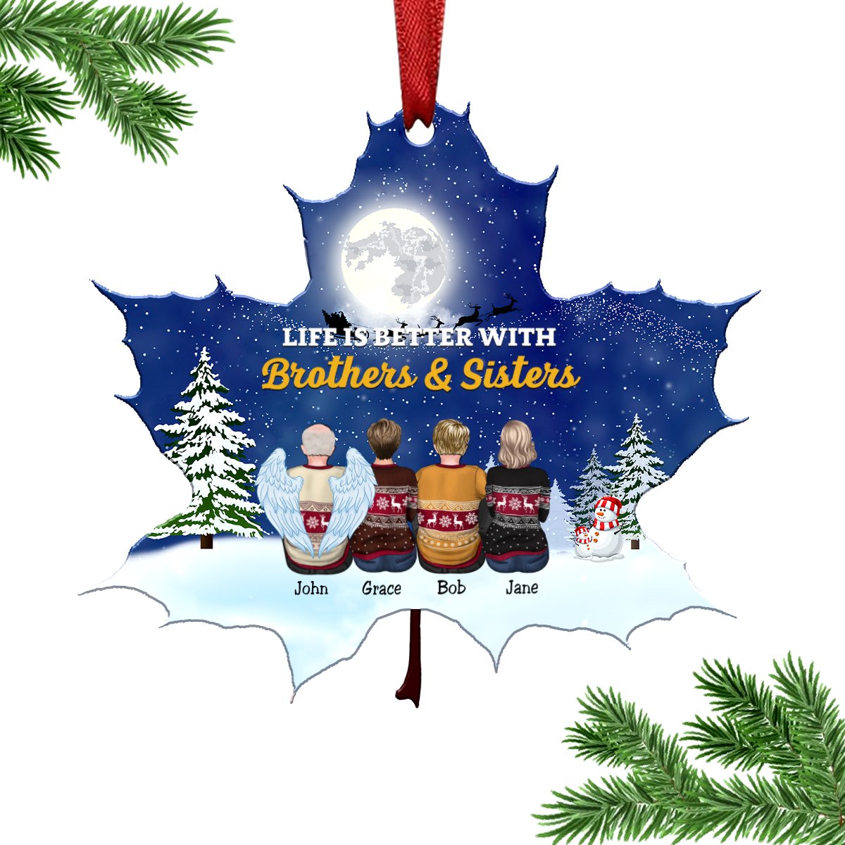 Family - Life Is Better With Brothers & Sisters - Personalized Leaf Ornament - Makezbright Gifts