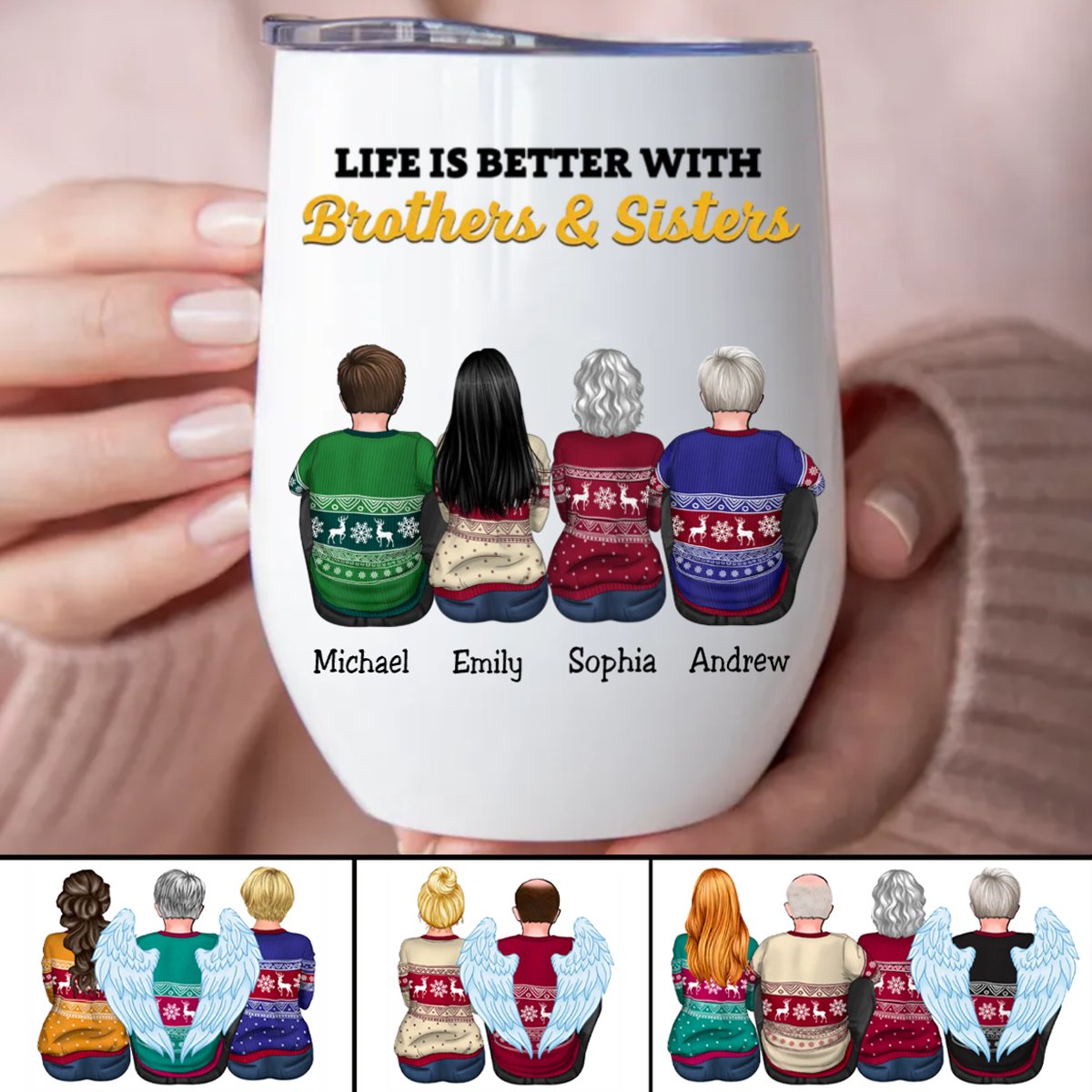 Family - Life Is Better With Brothers & Sisters - Personalized Wine Tumbler - Makezbright Gifts