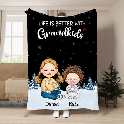 Family - Life Is Better With Grandkids - Personalized Blanket TC - Makezbright Gifts