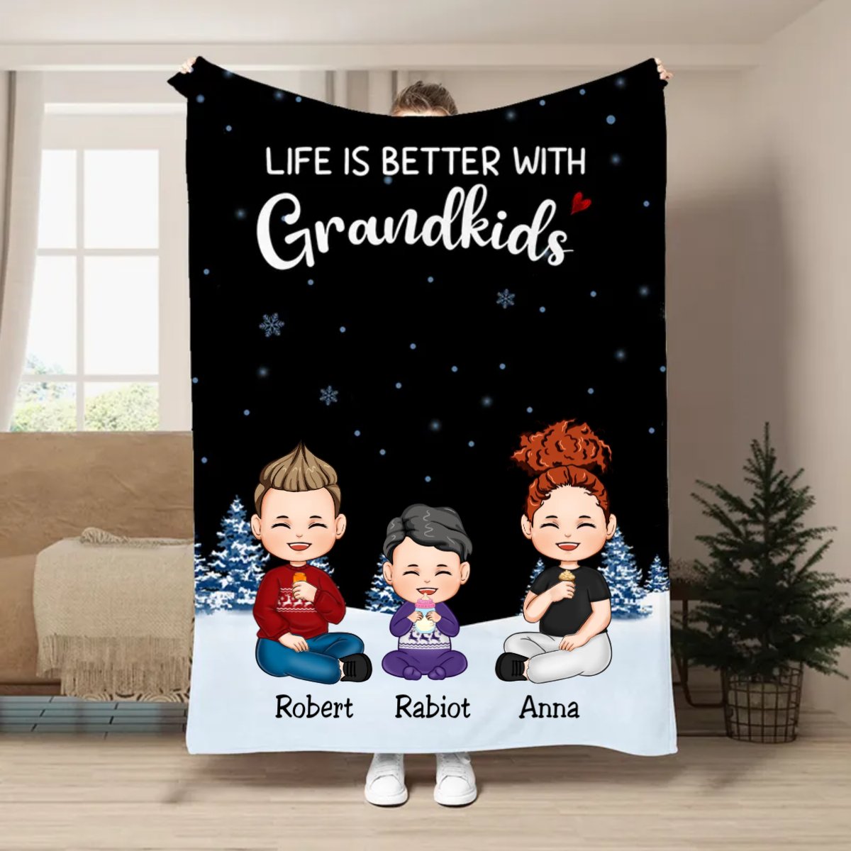 Family - Life Is Better With Grandkids - Personalized Blanket TC - Makezbright Gifts