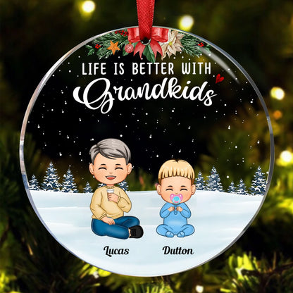 Family - Life Is Better With Grandkids - Personalized Circle Ornament - Makezbright Gifts