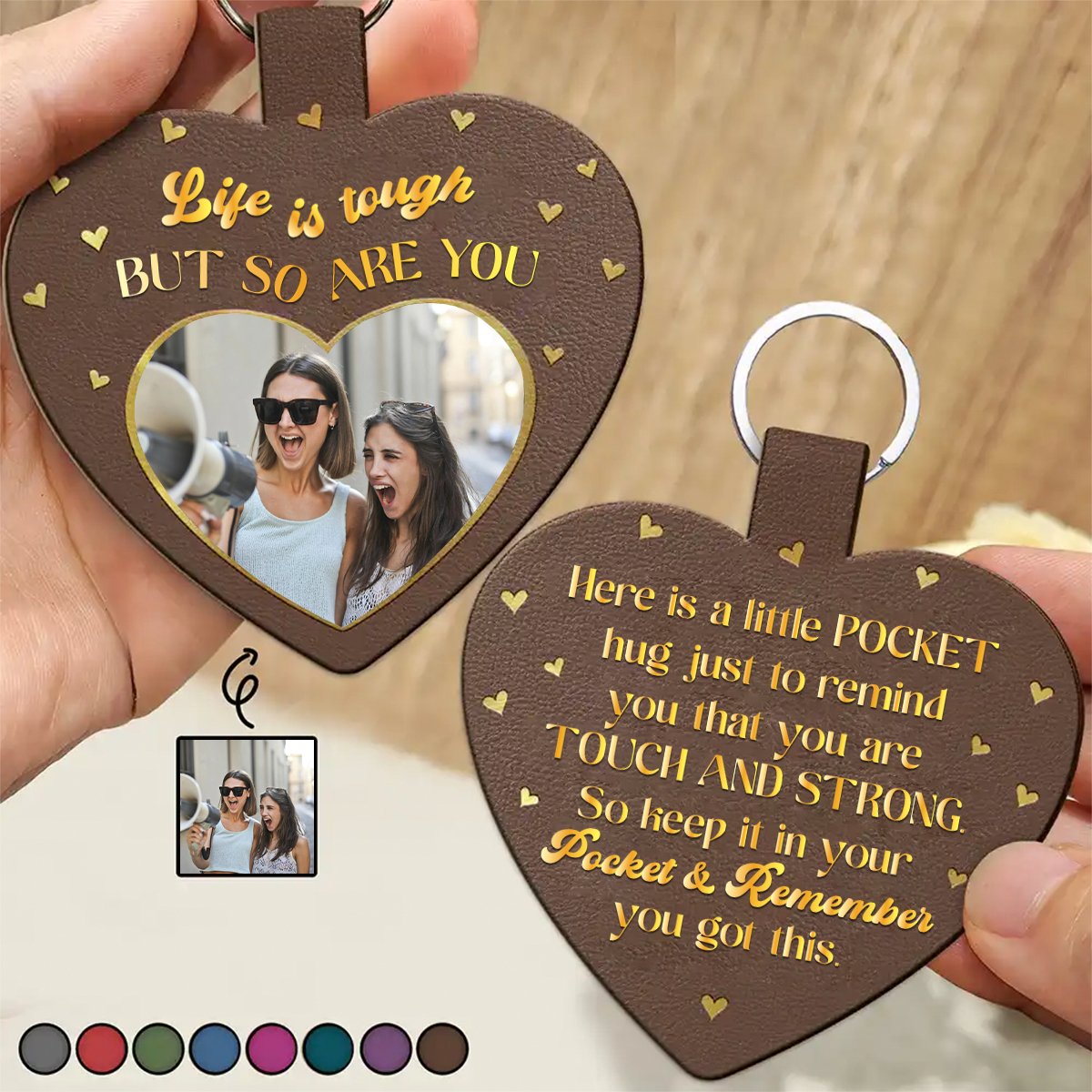 Family - Life Is Tough But So Are You - Personalized Leather Keychain - Makezbright Gifts