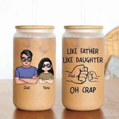 Family - Like Father Like Daughter Fist Bump Handshake - Personalized Glass Can - Makezbright Gifts