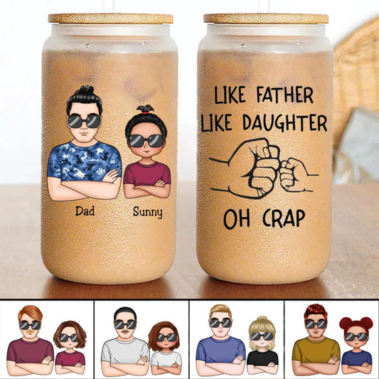 Family - Like Father Like Daughter Fist Bump Handshake - Personalized Glass Can - Makezbright Gifts